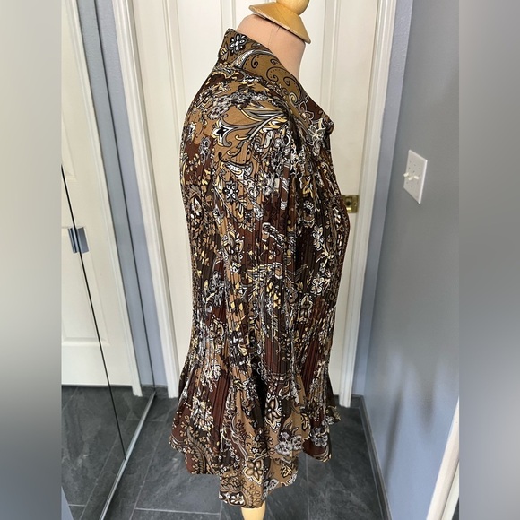 Vtg New York City Design Co Brown Floral Paisley Crinkle Retro Button Up Blouse - Picture 4 of 8